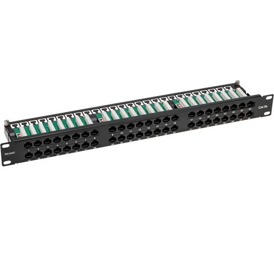 Панель коммутационная высокой плотности Rexant Pro 02-0033 19 дюймов 1U UTP RJ-45 CAT 5e 48 портов с кабельными органайзерами