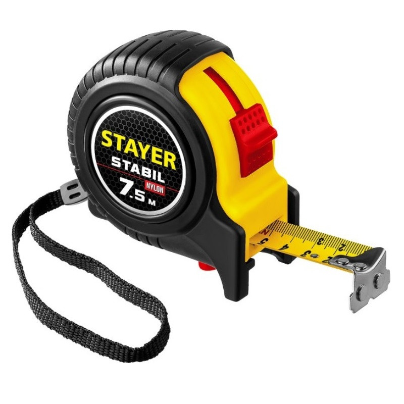 Рулетка профессиональная в ударостойком обрезиненном корпусе Stayer Stabil 34131-075_z02 7,5 м х 25 мм с двумя фиксаторами