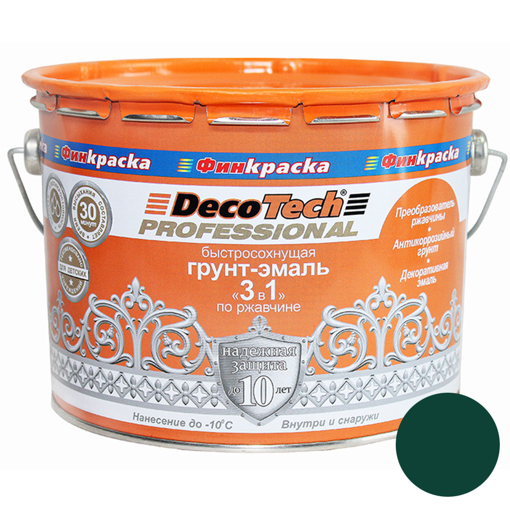 Грунт-эмаль DecoTech Professional 3 в 1 00-00015866 зеленая под RAL6005 1,8 кг