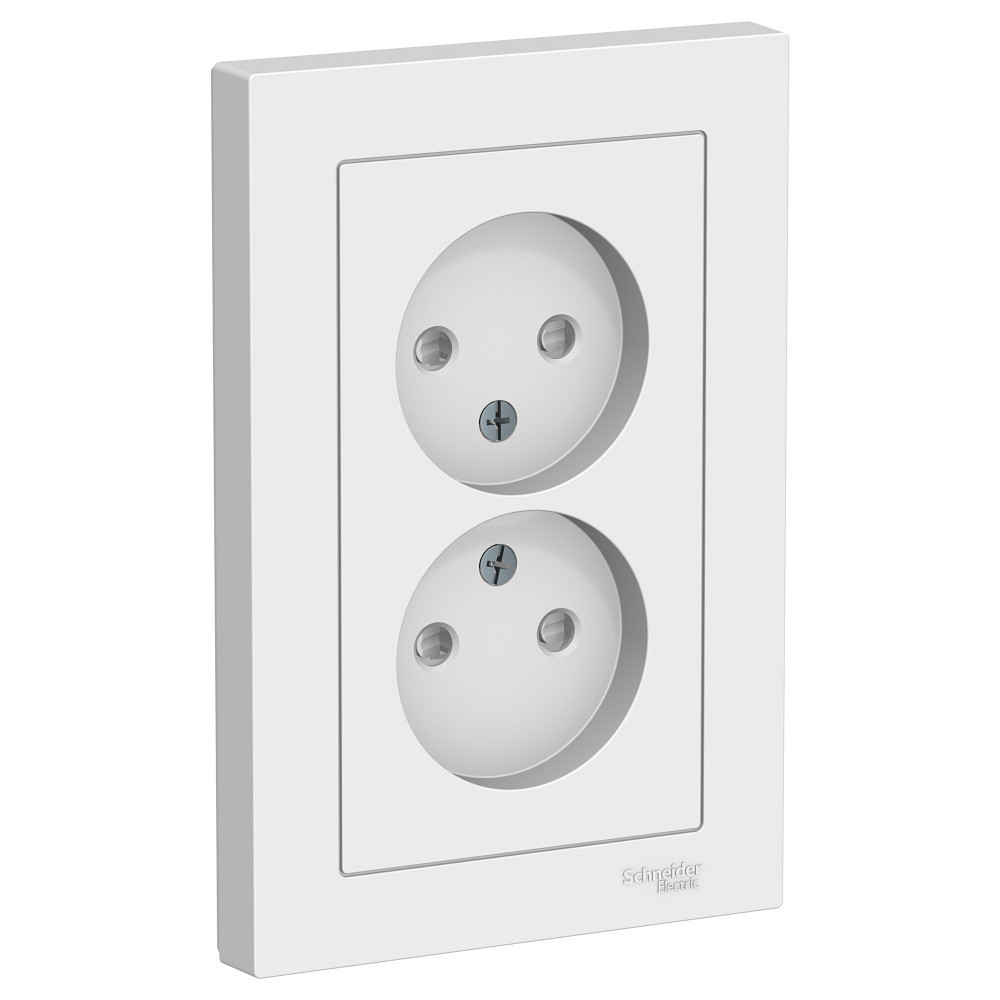 Розетка Schneider Electric AtlasDesign ATN000122 двухместная без заземления с защитными шторками белая