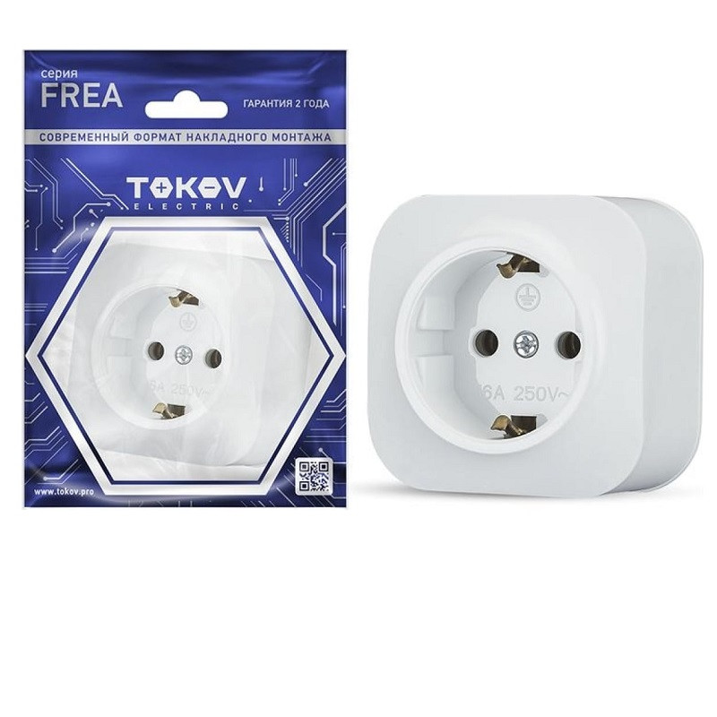Розетка одноместная Tokov Electric Frea TKE-FR-R1Z-C01 ОП 16А IP20 с заземлением белая