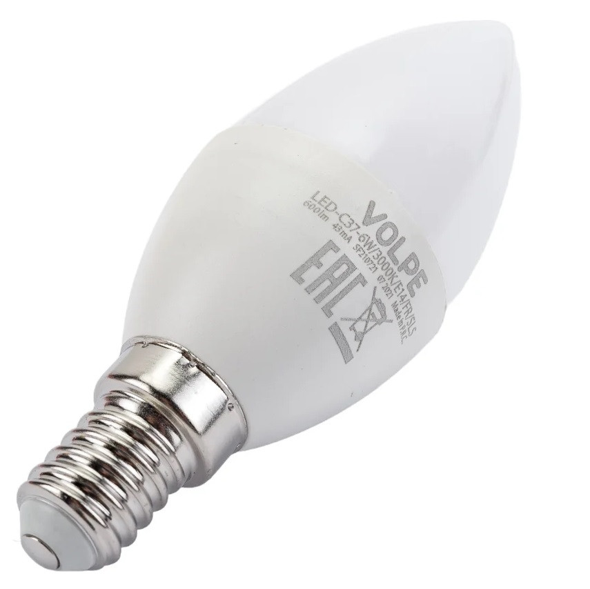 Лампа светодиодная Volpe LED-C37-6W/3000K/E14/FR/SLS свеча Е14 6Вт 3000K