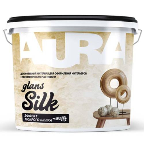 Декоративно-отделочный акриловый материал Aura Silk Glans серебрянный 2,5 кг