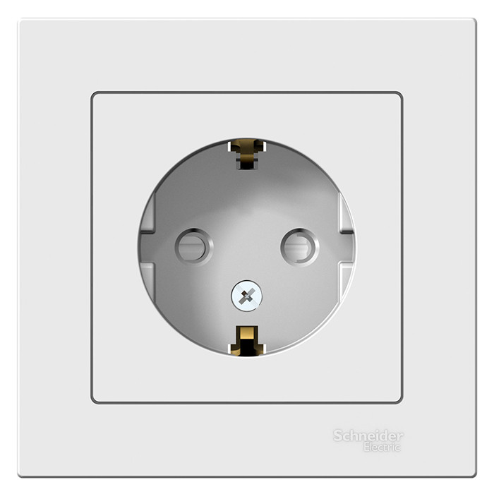 Розетка Schneider Electric AtlasDesign ATN000144 одноместная с заземлением и защитными шторками белая