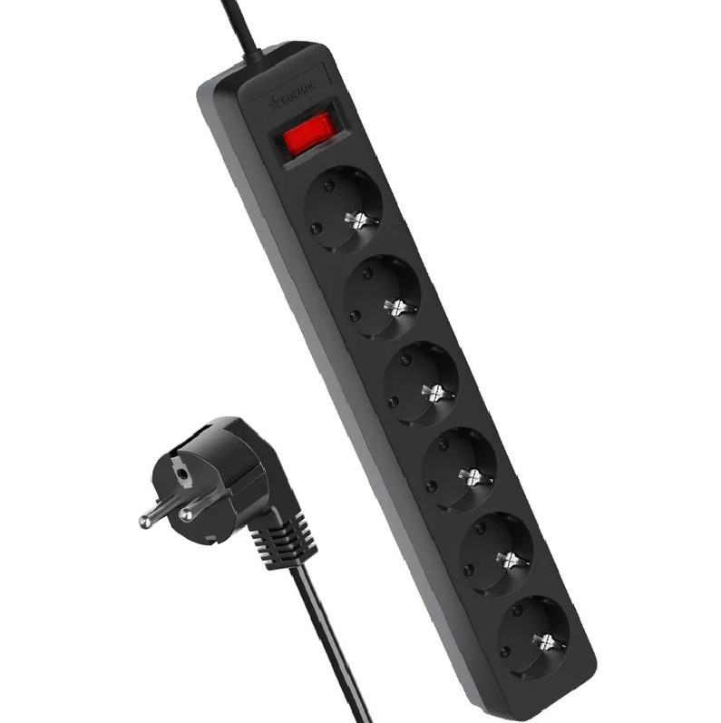 Удлинитель с сетевым фильтром Космос FKsm5m-6g(B)16A 6х5 м 16А IP20 3,5кВт с заземлением