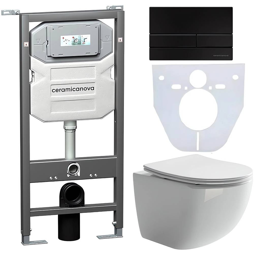 Комплект с системой инсталляции Ceramicanova Forma Rimless CN3009_1002B_1000 черный матовый 4 в 1