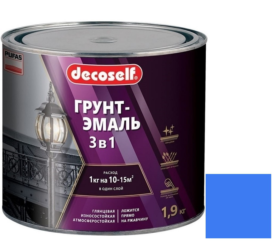 Грунт-эмаль Pufas Decoself 3 в 1 матовая голубая 1,9 кг