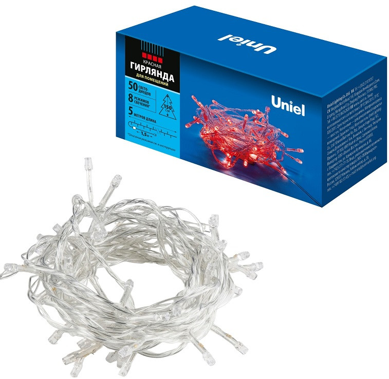 Гирлянда светодиодная Uniel UL-00008665 ULD-S0500-050/DTA IP20 Red 5 м