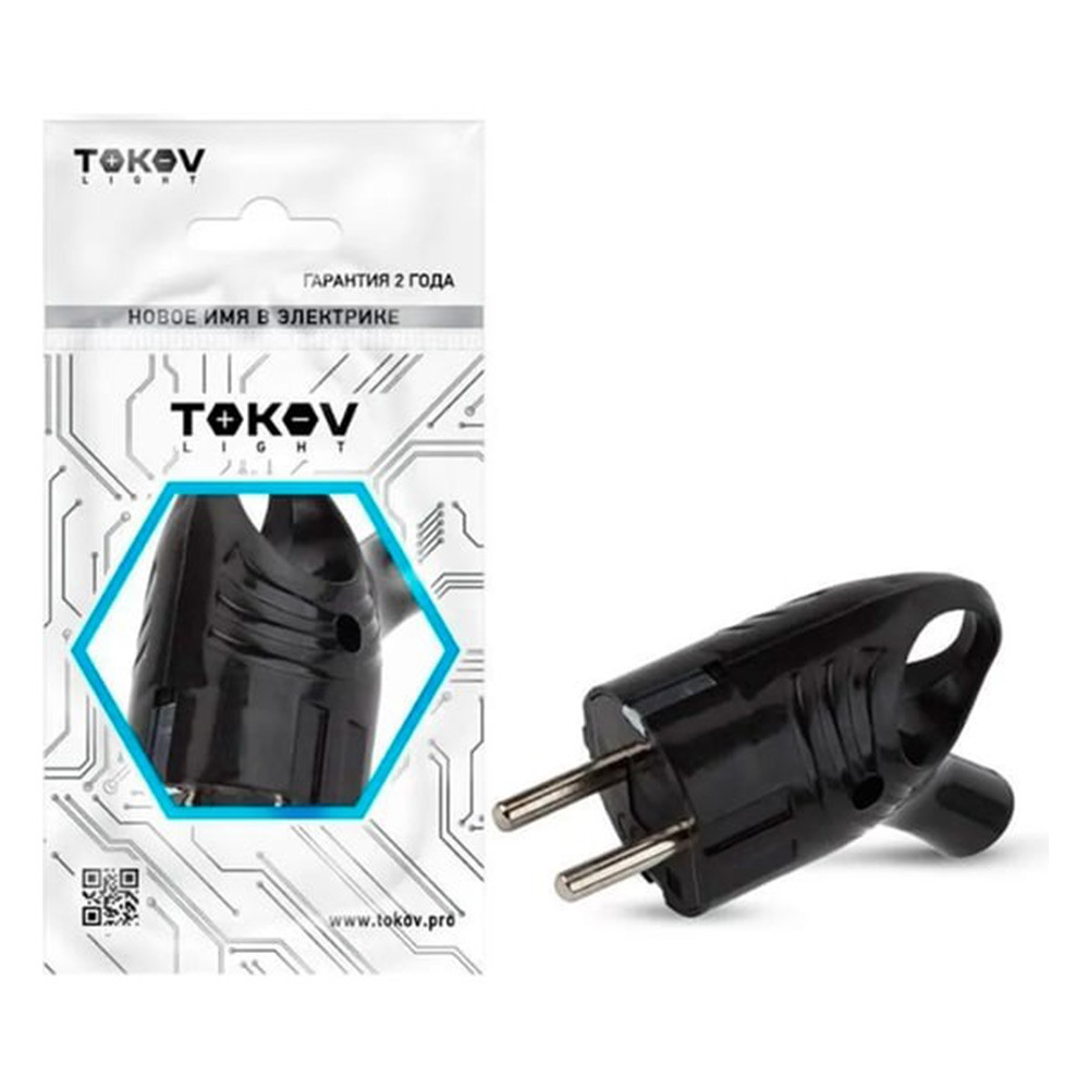 Вилка электрическая Tokov Electric TKL-PLUZR-C05 с заземлением с кольцом 16А 250В IP20 черная