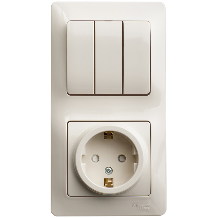 Блок розетки с выключателем Schneider Electric Glossa GSL000278 трехклавишный бежевый