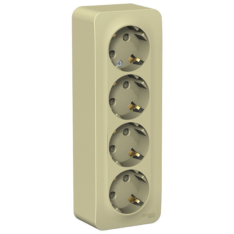 Розетка Schneider Electric Blanca BLNRA011417 четырехместная с заземлением и защитными шторками с изолирующей пластиной бежевая