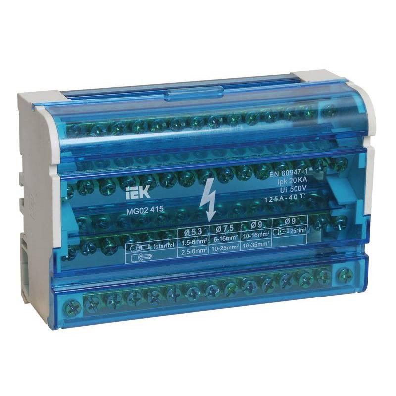 Шина нулевая IEK YND10-4-15-125 на DIN-рейку в корпусе ШНК 4х15 3L+PEN