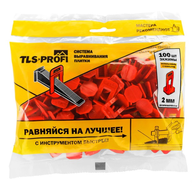 Система выравнивания плитки TLS-Profi TLSZA042022 Зажимы 2 мм 100 шт