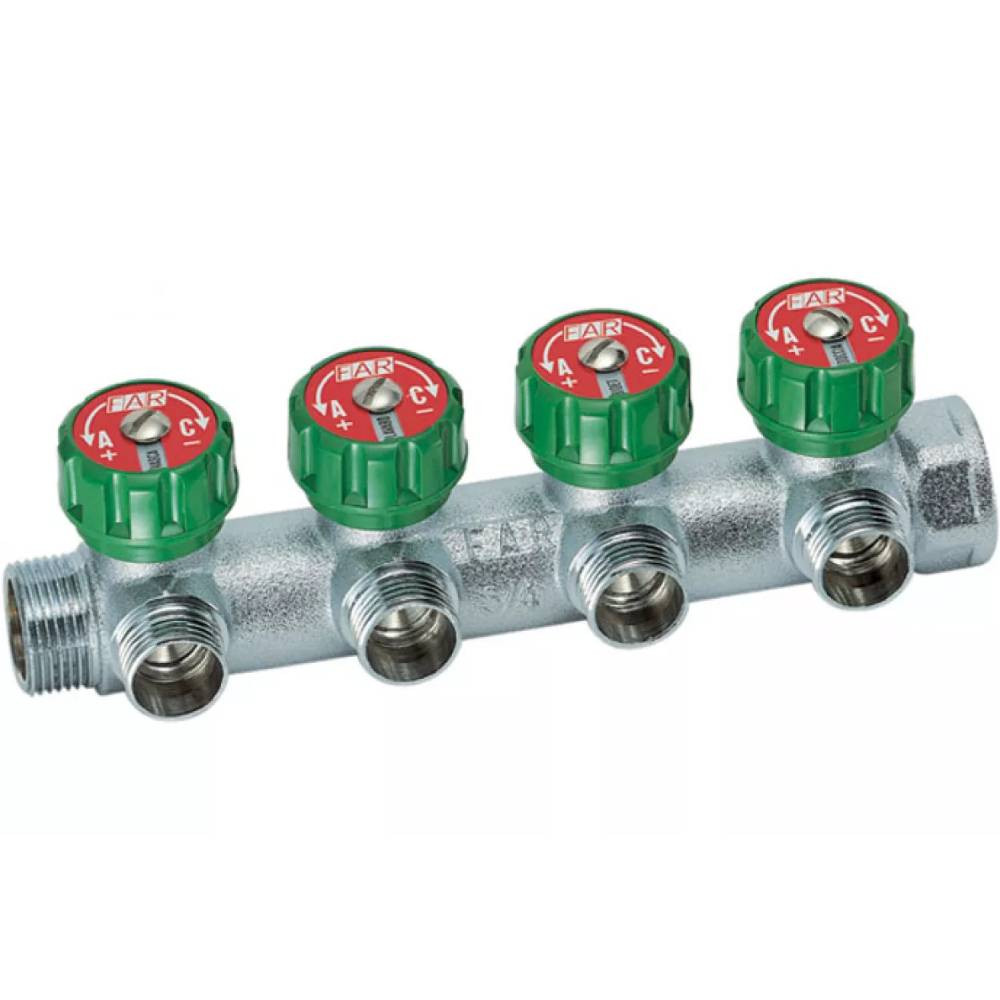 Коллектор FAR Multifar FK 3824 134 1х3/4 дюйма 4 выхода под евроконус с регулирующими клапанами