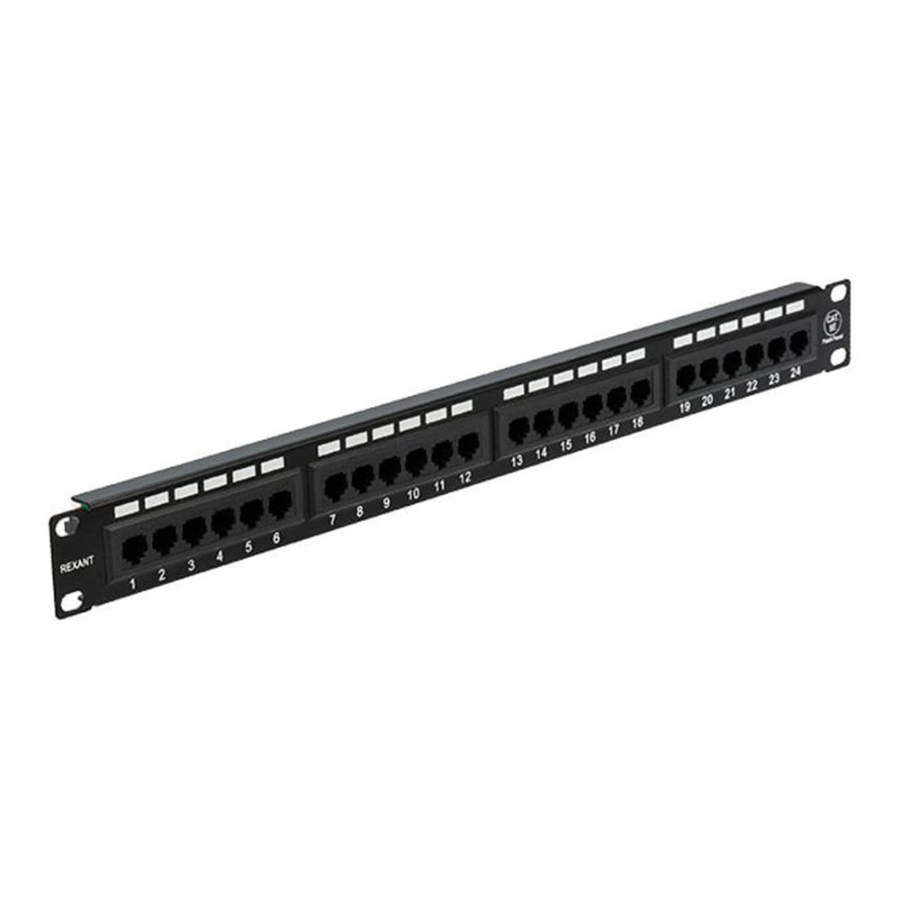 Панель коммутационная Rexant 04-0021 19 дюймов 1U UTP RJ-45 CAT 5e 24 порта