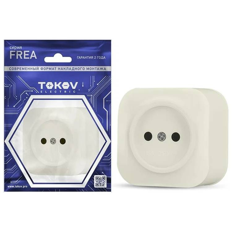Розетка одноместная Tokov Electric ОП Frea TKE-FR-R1-C02 без заземления бежевая 16А IP20 250В