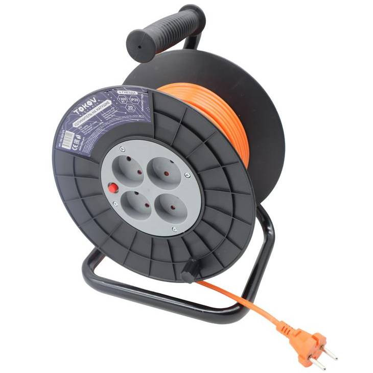 Удлинитель на катушке Tokov Electric TKE-SK20-075 20 м 4 розетки без заземления 2х0,75 6А