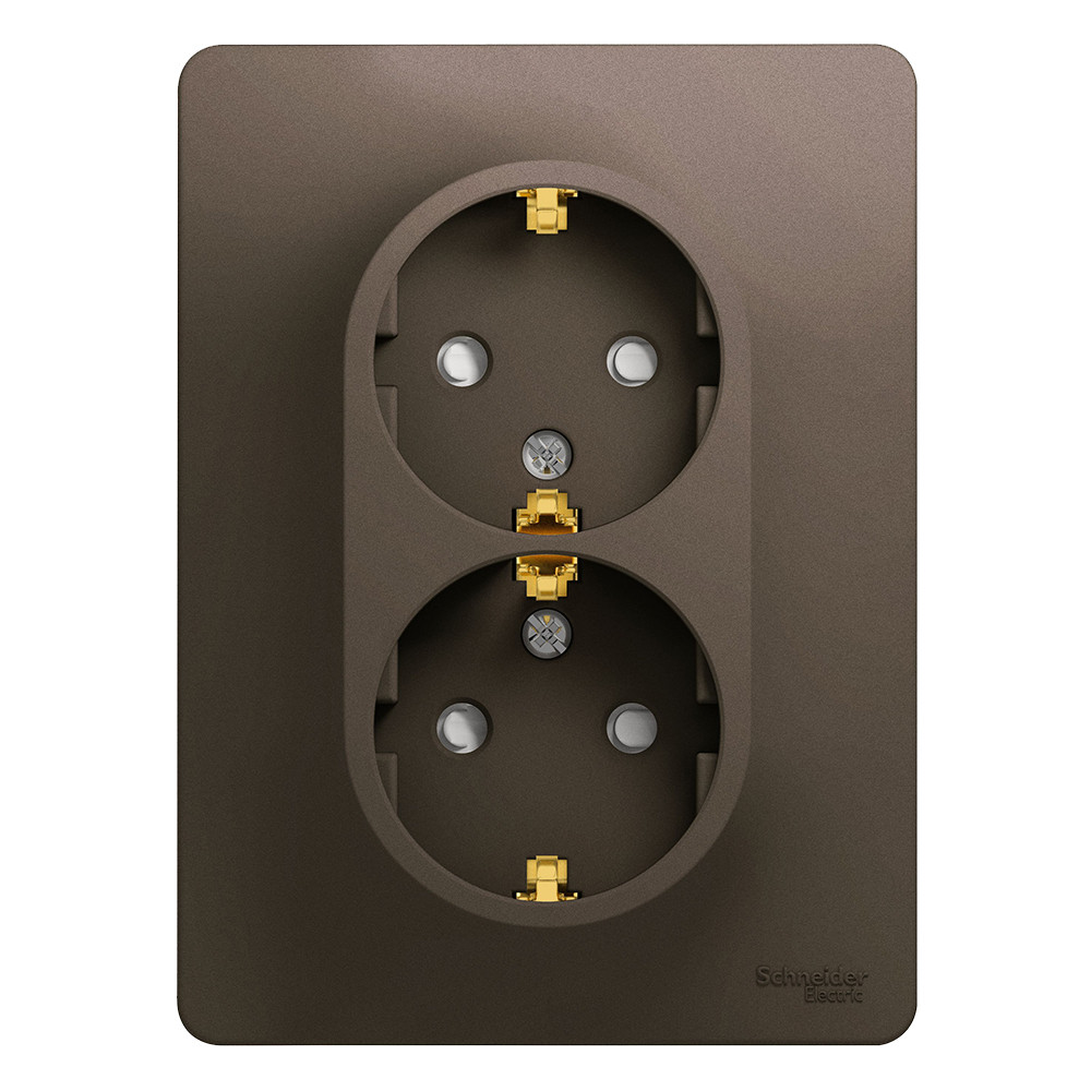 Розетка Schneider Electric Glossa GSL000826 двухместная с заземлением и защитными шторками шоколад