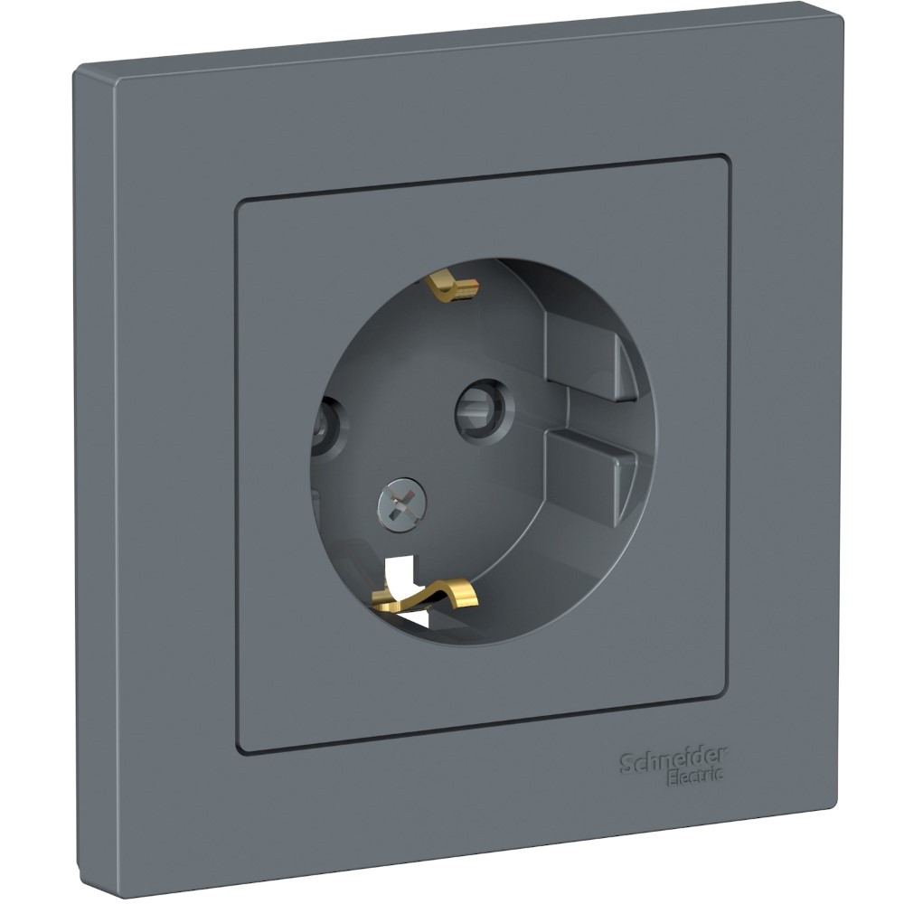 Розетка Schneider Electric AtlasDesign ATN000744 одноместная с заземлением и защитными шторками грифель