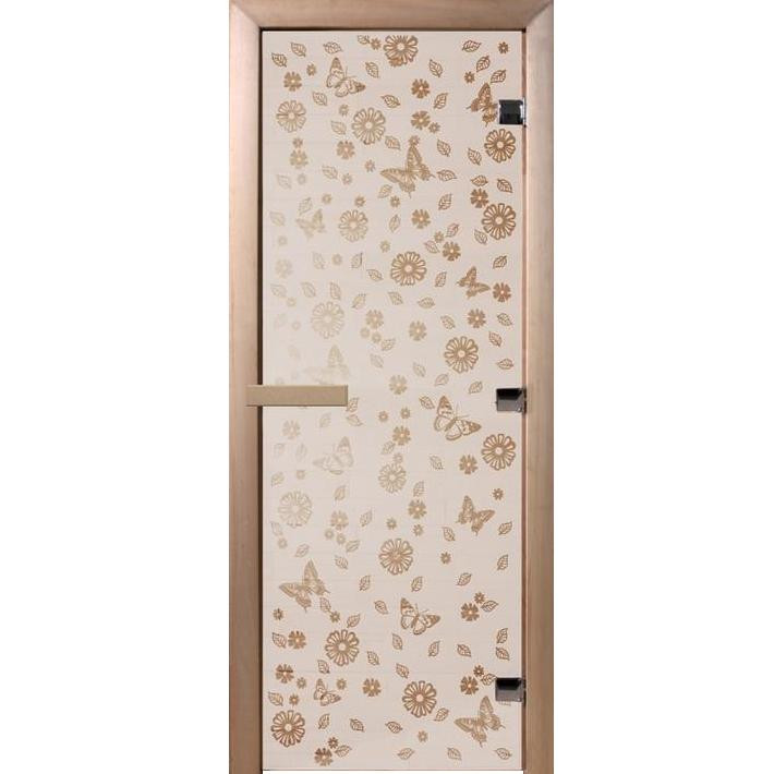 Дверь для сауны стеклянная Doorwood DW01300 Цветы и бабочки сатин 700х1900 мм
