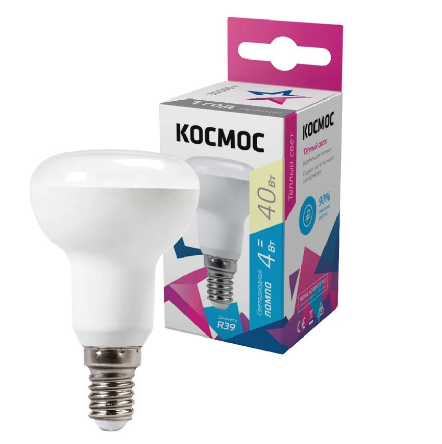 Лампа светодиодная Космос Lksm_LED4wR39E1430 R39 4Вт 220В E14 3000К