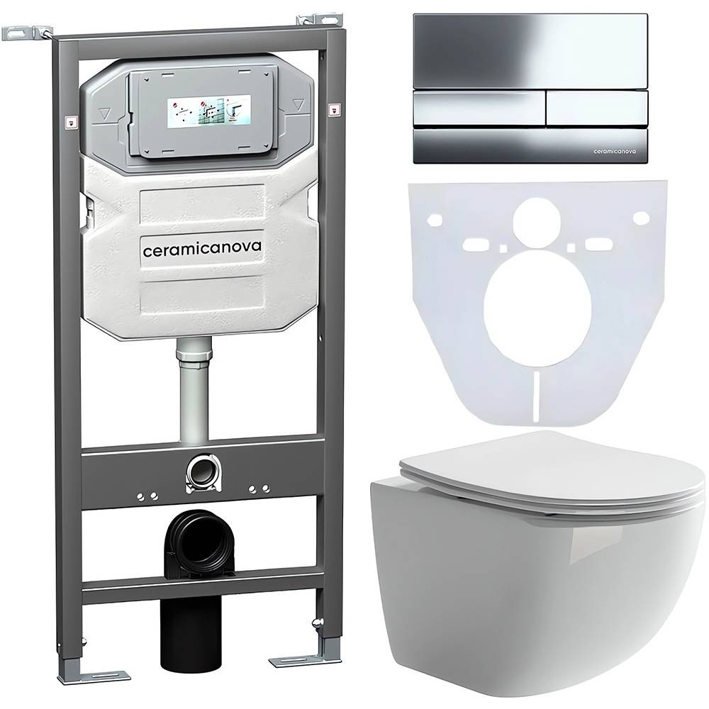 Комплект с системой инсталляции Ceramicanova Forma Rimless CN3009_1002CH_1000 хром 4 в 1