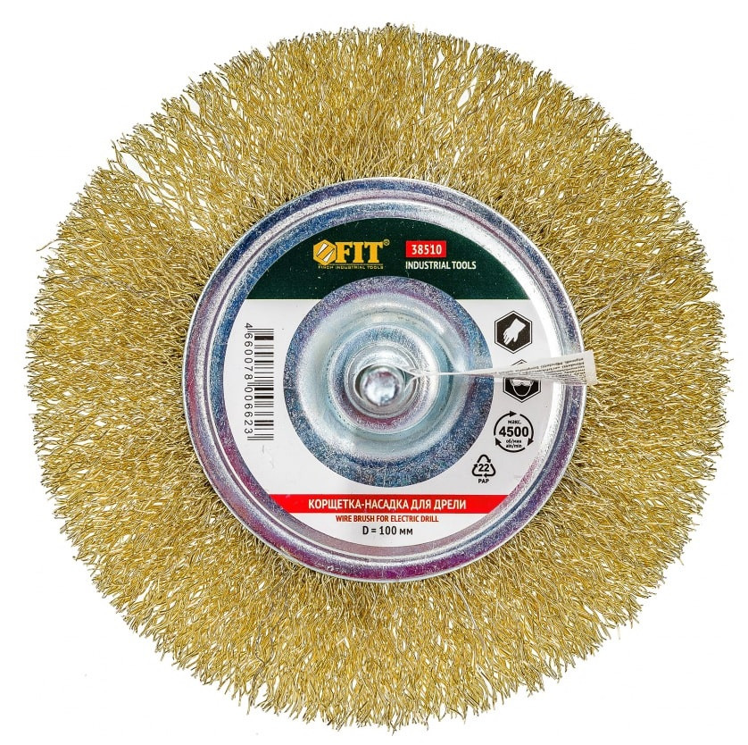 Корщетка-колесо Fit 38510 со штифтом стальная волнистая 100 мм