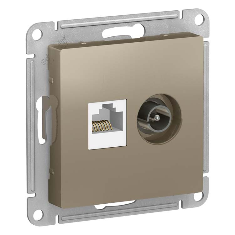 Механизм комбинированной розетки Schneider Electric AtlasDesign ATN000589 TV+RJ45 шампань