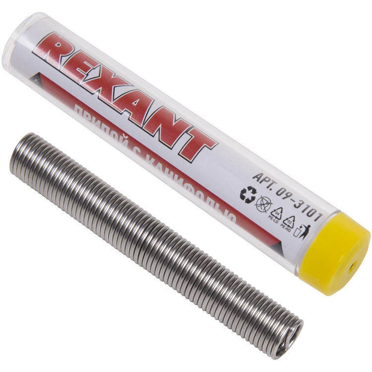 Припой-катушка с канифолью Rexant 09-3101 ПОС-60 1 мм 10 г