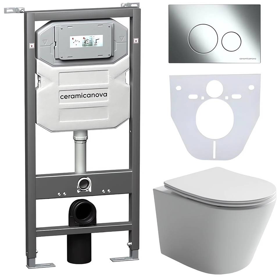 Комплект с системой инсталляции Ceramicanova Baleriaca Rimless CN6000_1001CH_1000 хром 4 в 1