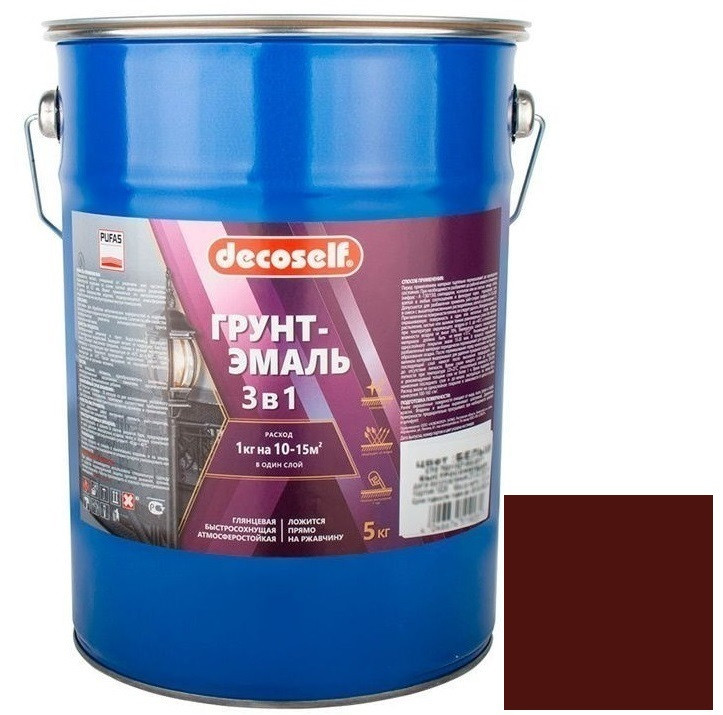 Грунт-эмаль Pufas Decoself 3 в 1 глянцевая красно-коричневая 5 кг