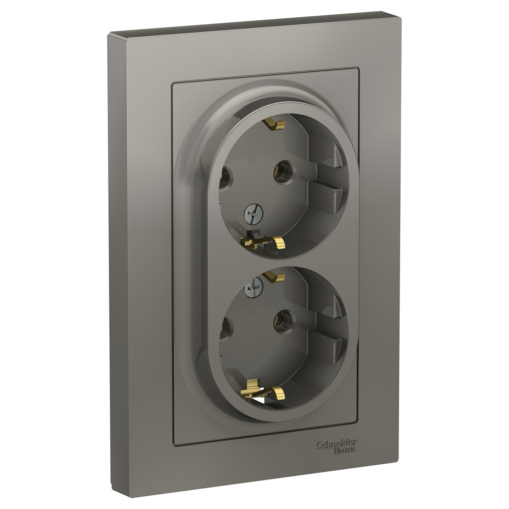 Розетка Schneider Electric AtlasDesign ATN000924 двухместная с заземлением сталь
