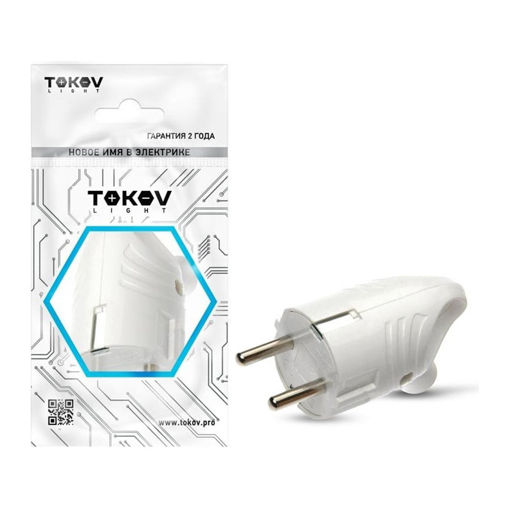 Вилка электрическая Tokov Electric TKL-PLUZR-C01 с заземлением с кольцом 16А 250В белая