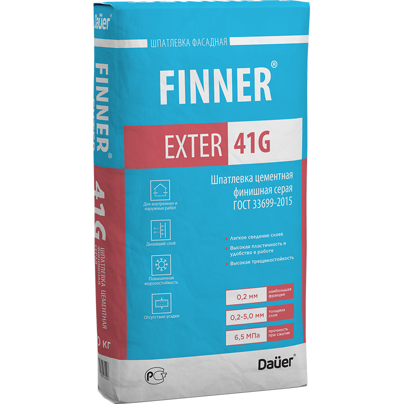 Шпатлевка цементная финишная Dauer Finner Exter 41 G серая 20 кг