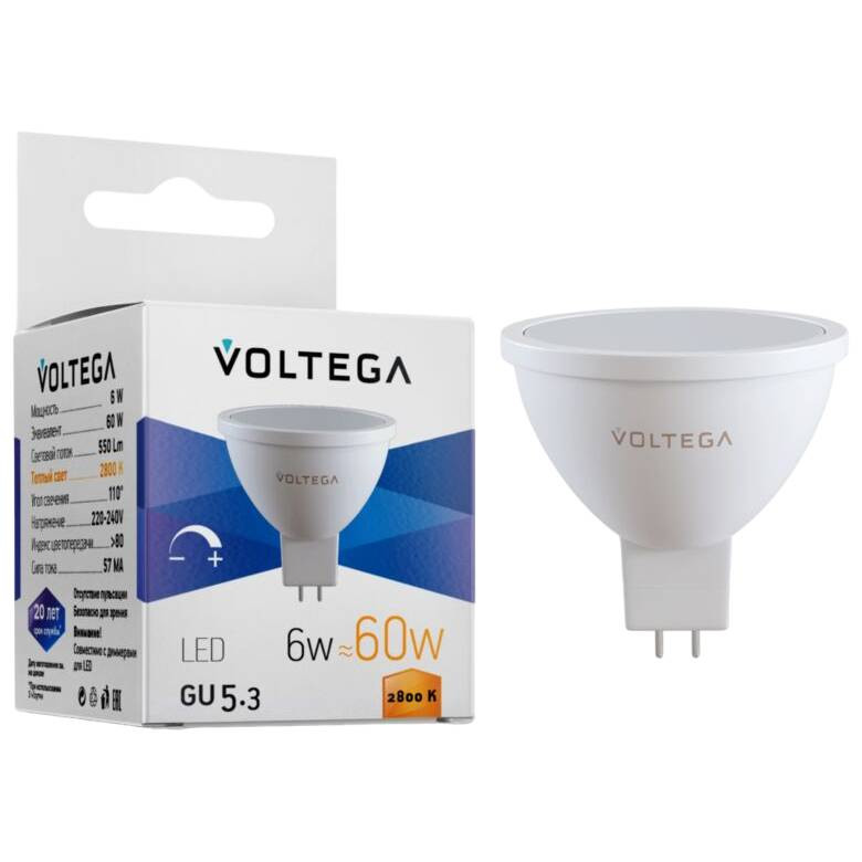 Лампа светодиодная Voltega Simple 7170 MR16 6W 2800K GU5.3