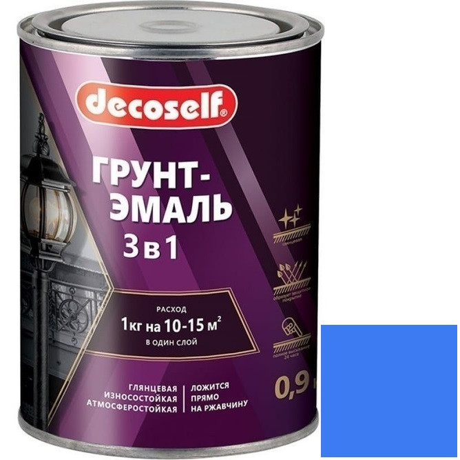 Грунт-эмаль Pufas Decoself 3 в 1 глянцевая голубая 0,9 кг