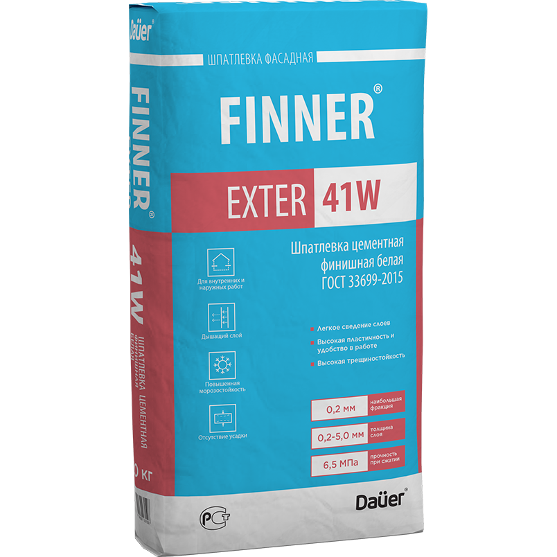 Шпатлевка цементная финишная Dauer Finner Exter 41 W белая 20 кг