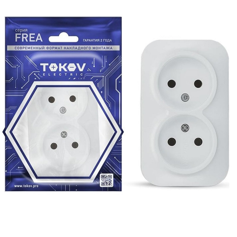 Розетка двухместная Tokov Electric Frea TKE-FR-R2-C01 ОП 16А IP20 250В без заземления белая