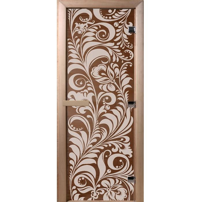 Дверь для сауны стеклянная Doorwood DW01211 Хохлома бронза 700х1900 мм