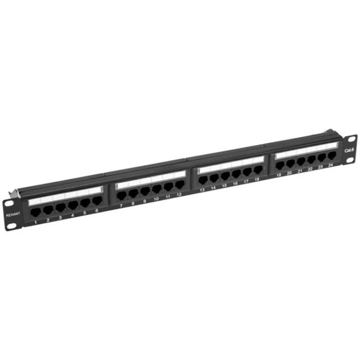 Панель коммутационная Rexant Pro 02-0231 19 дюймов 1U UTP RJ-45 CAT 6 24 порта