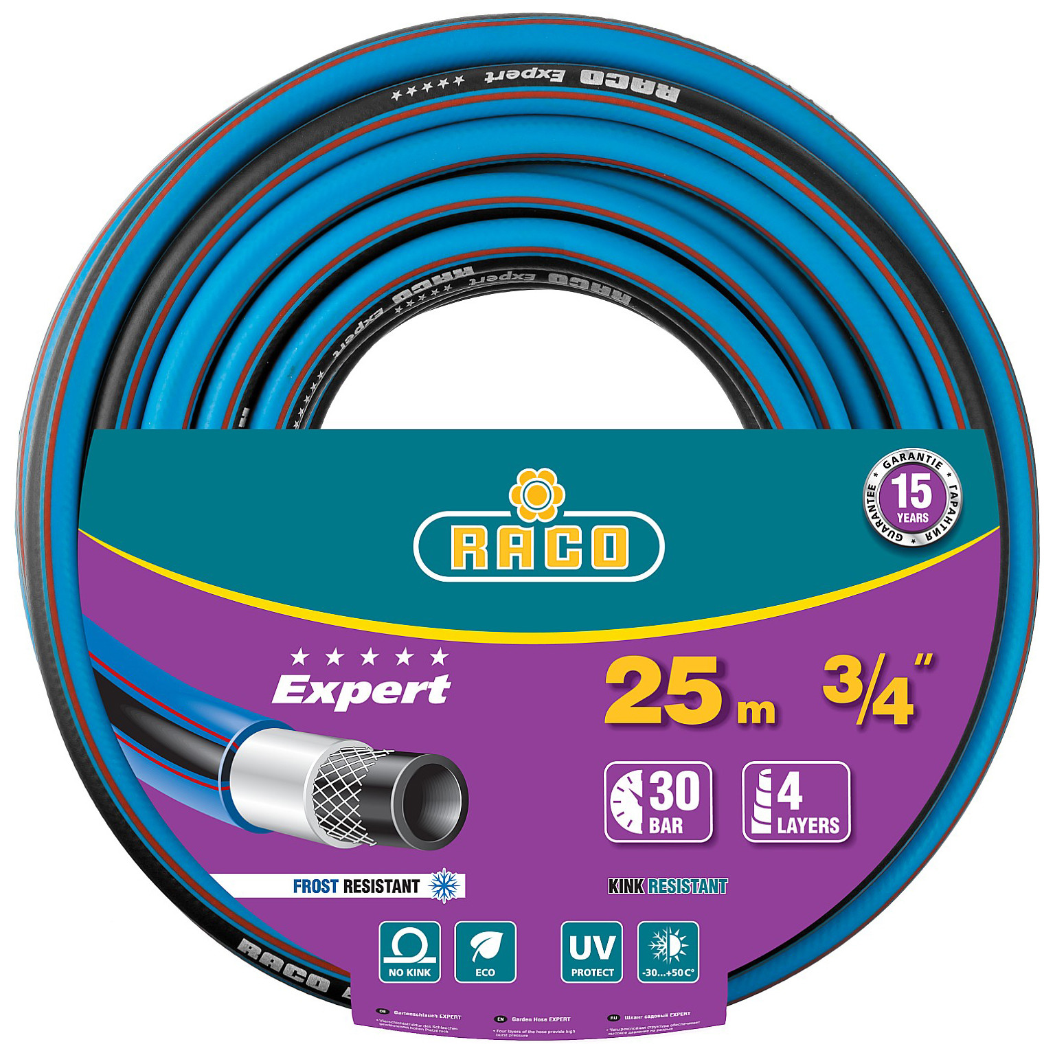 Шланг поливочный армированный четырёхслойный Raco Expert 40302-3/4-25 30 атмосфер 3/4 дюйма 25 м