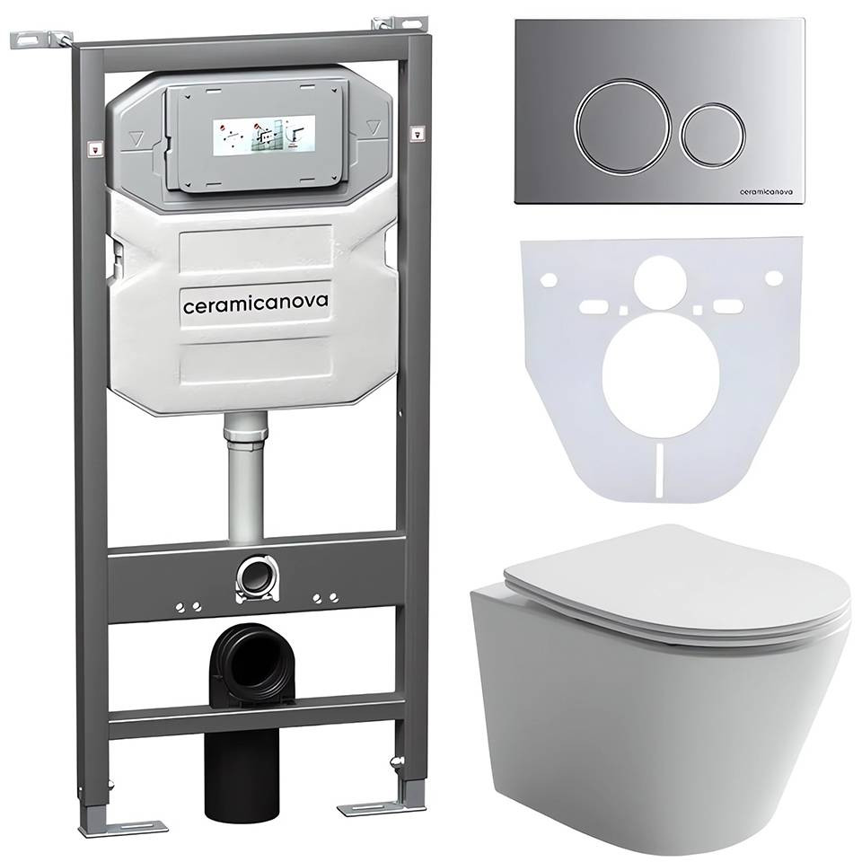 Комплект с системой инсталляции Ceramicanova Baleriaca Rimless CN6000_1001M_1000 матовый хром 4 в 1