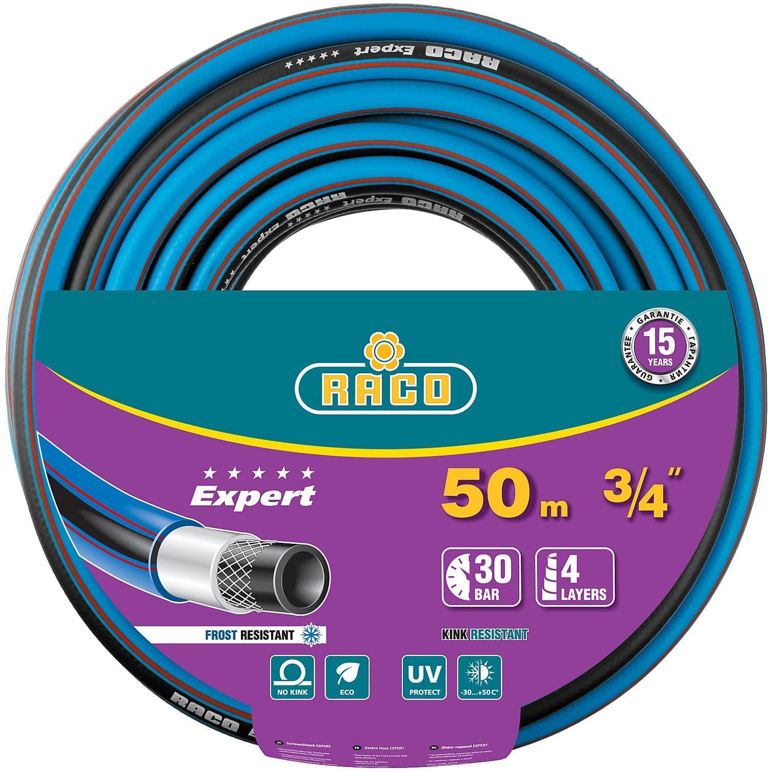 Шланг поливочный армированный четырёхслойный Raco Expert 40302-3/4-50_z01 30 атмосфер 3/4 дюйма 50 м